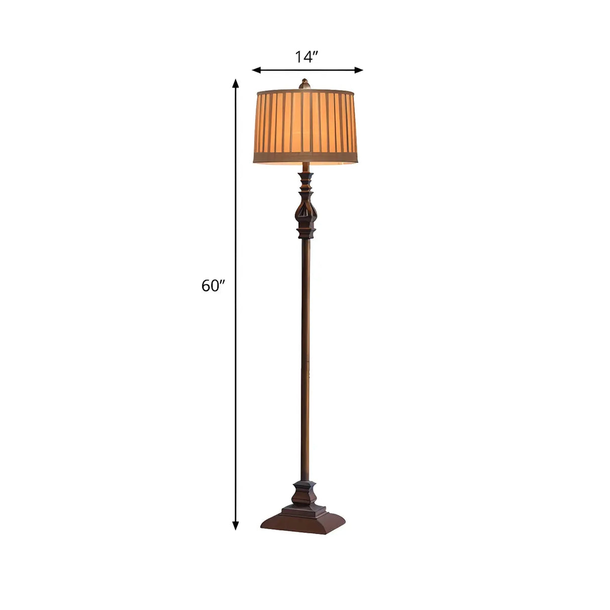 Brown Traditional Drum Fabric Shade Wooden Floor Lamp