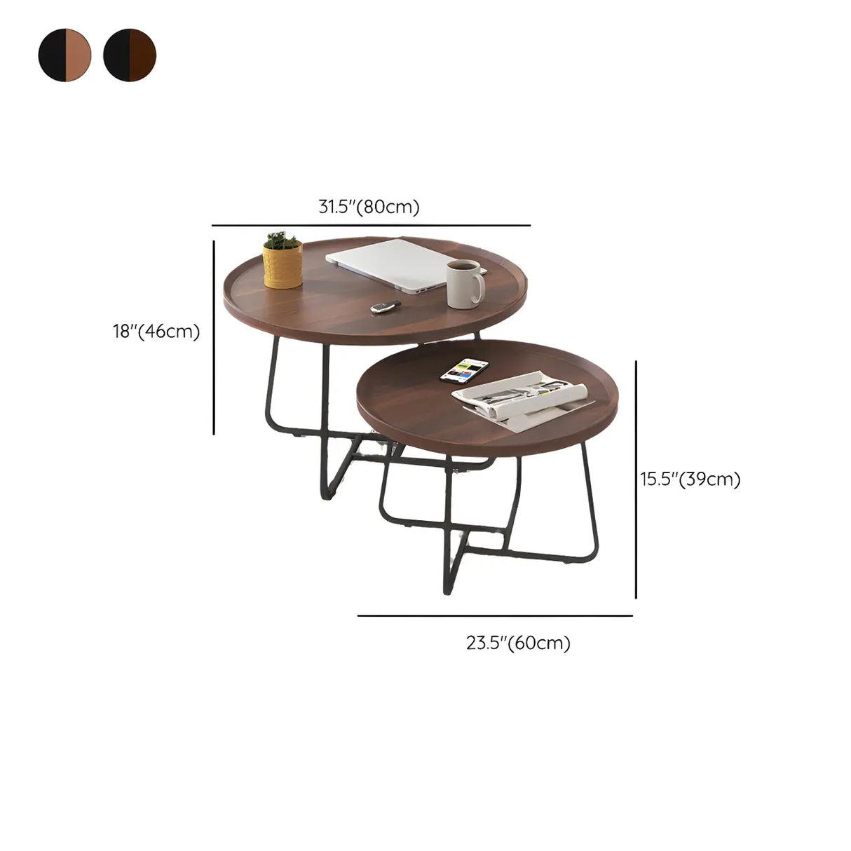 Brown Tray Top Round Coffee Table with Cross Legs Image - 16
