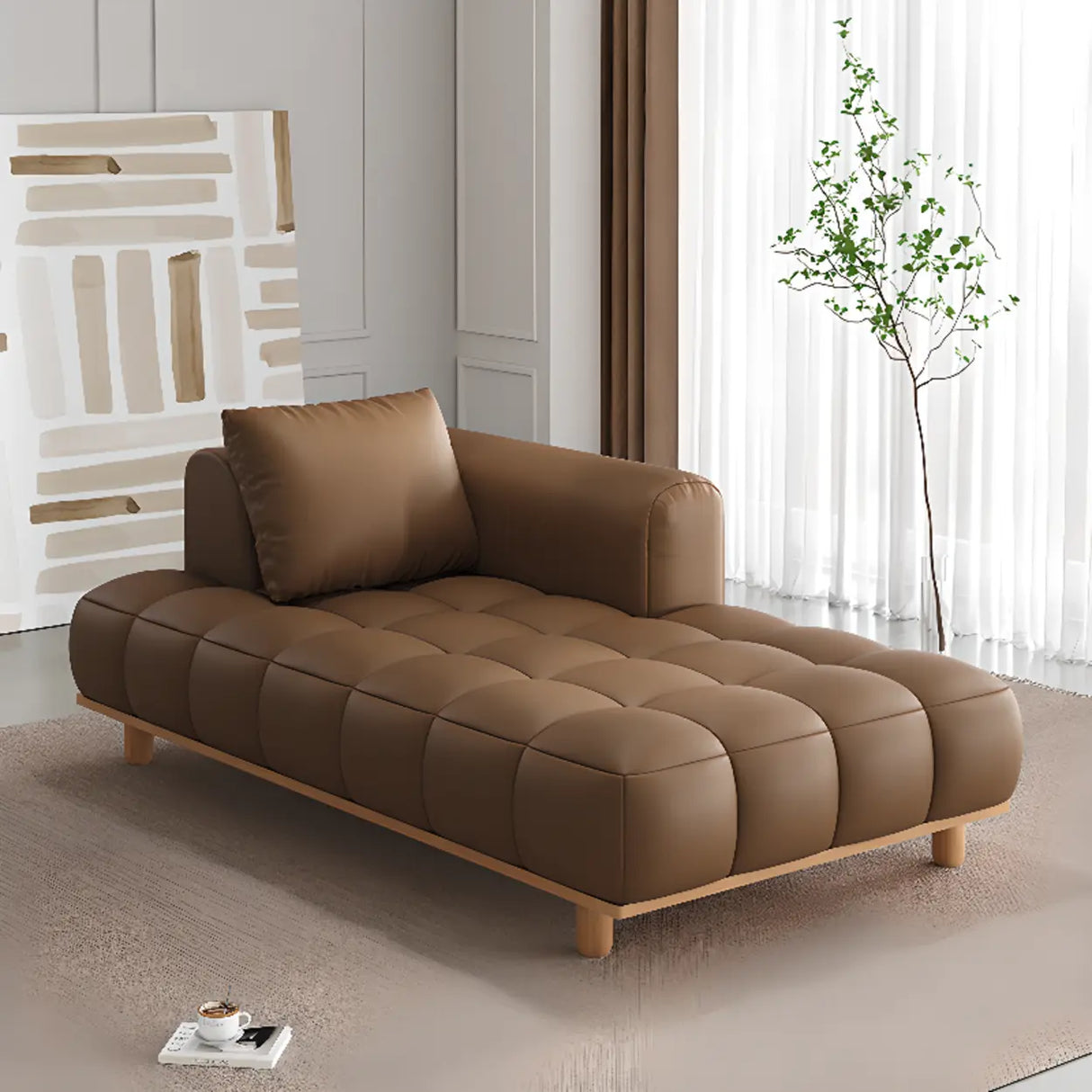 Brown Tufted Leather Reclining Standard Chaise Sofa Lounge Image - 1