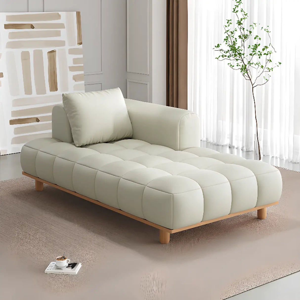 Brown Tufted Leather Reclining Standard Chaise Sofa Lounge Image - 4