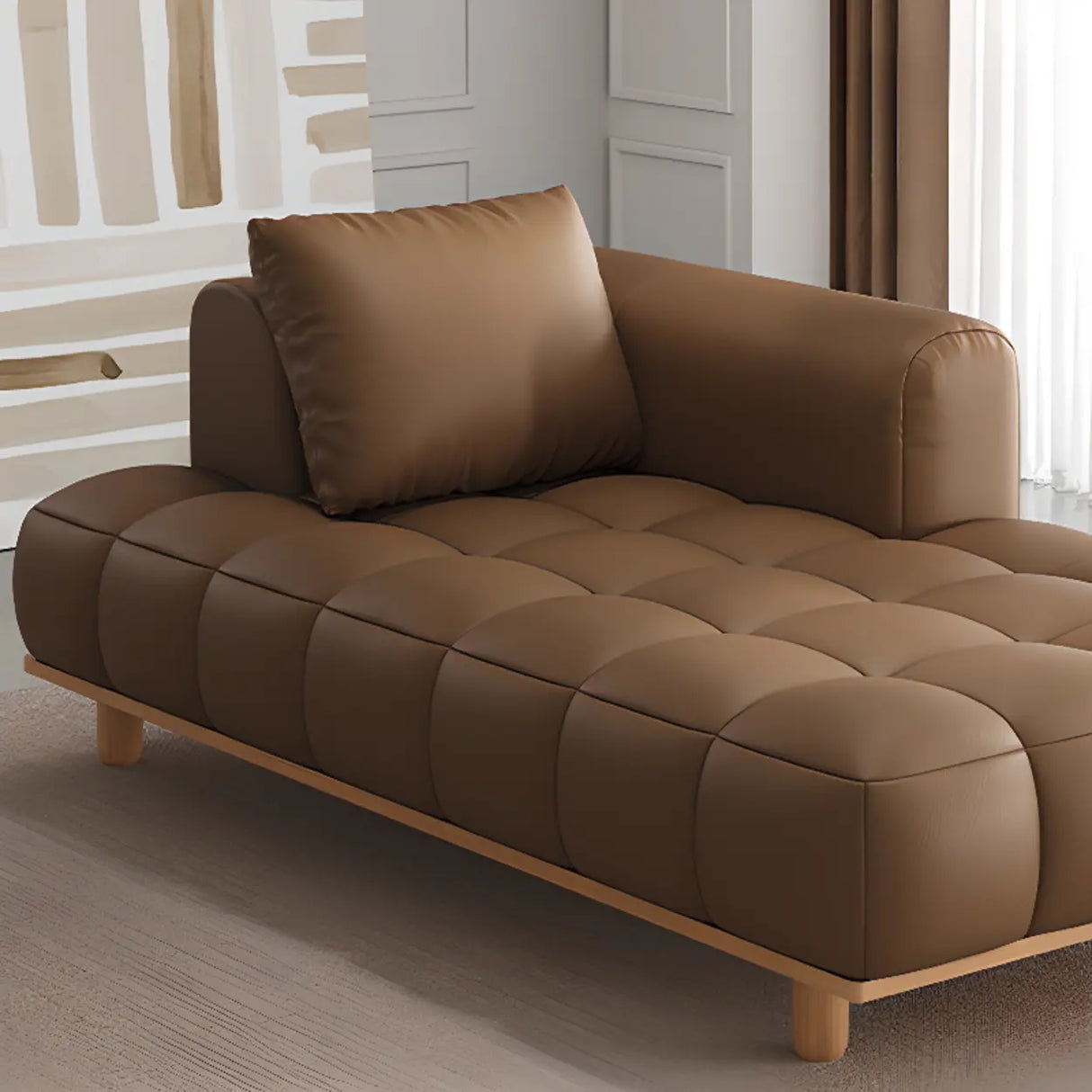 Brown Tufted Leather Reclining Standard Chaise Sofa Lounge Image - 5