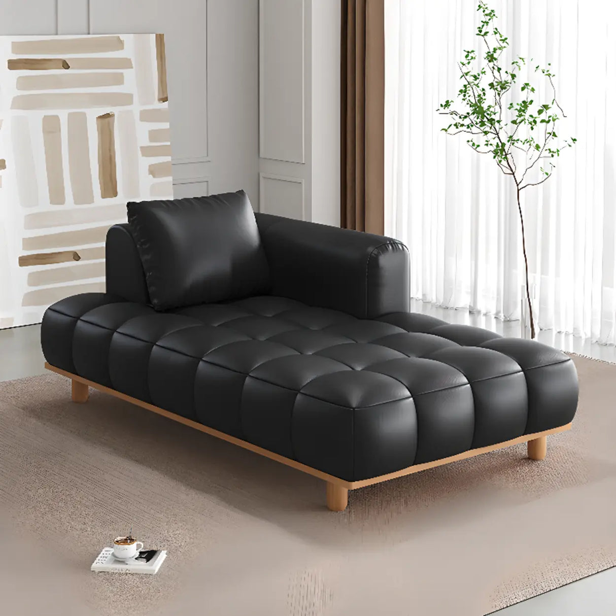 Brown Tufted Leather Reclining Standard Chaise Sofa Lounge Image - 6