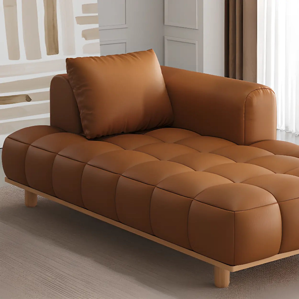 Brown Tufted Leather Reclining Standard Chaise Sofa Lounge Image - 7