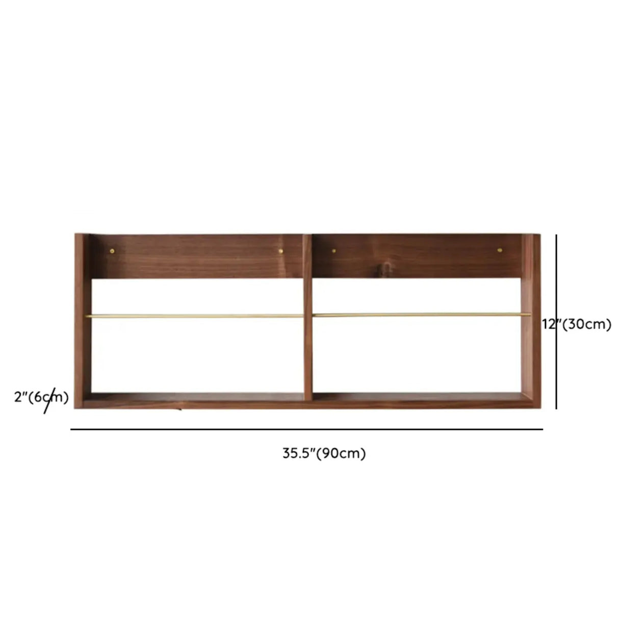 Brown Wall Mounted Modern Rectangular Walnut Bookshelf