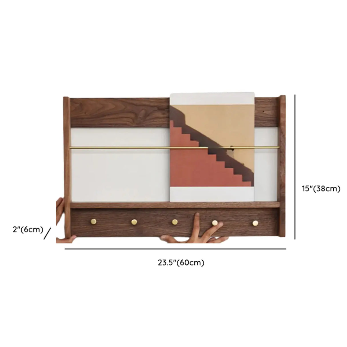 Brown Wall Mounted Modern Rectangular Walnut Bookshelf Image - 13