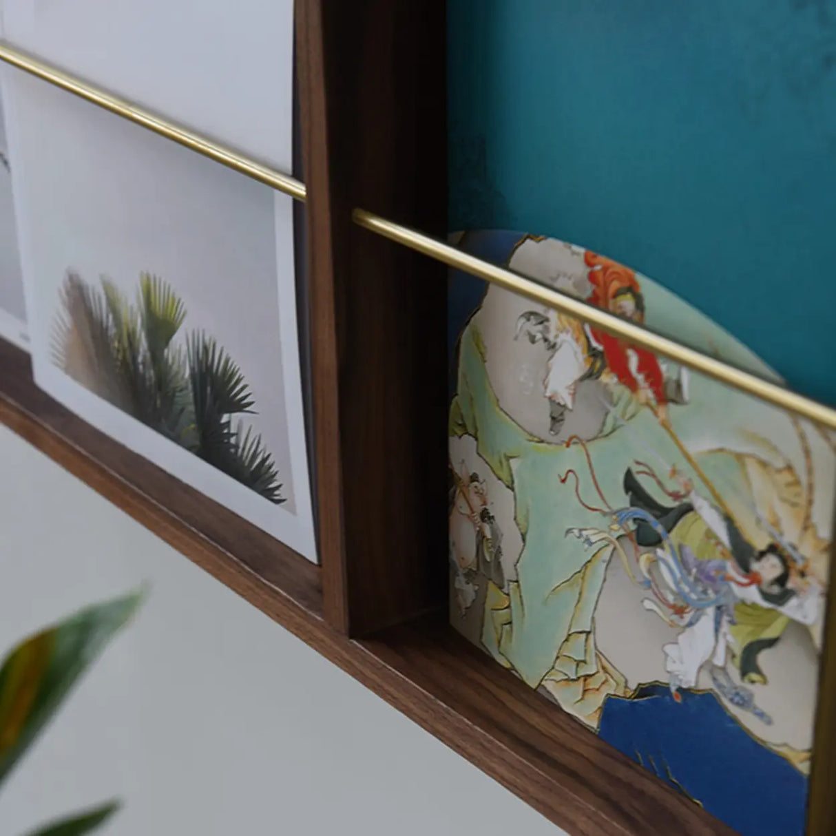 Brown Wall Mounted Modern Rectangular Walnut Bookshelf Image - 6