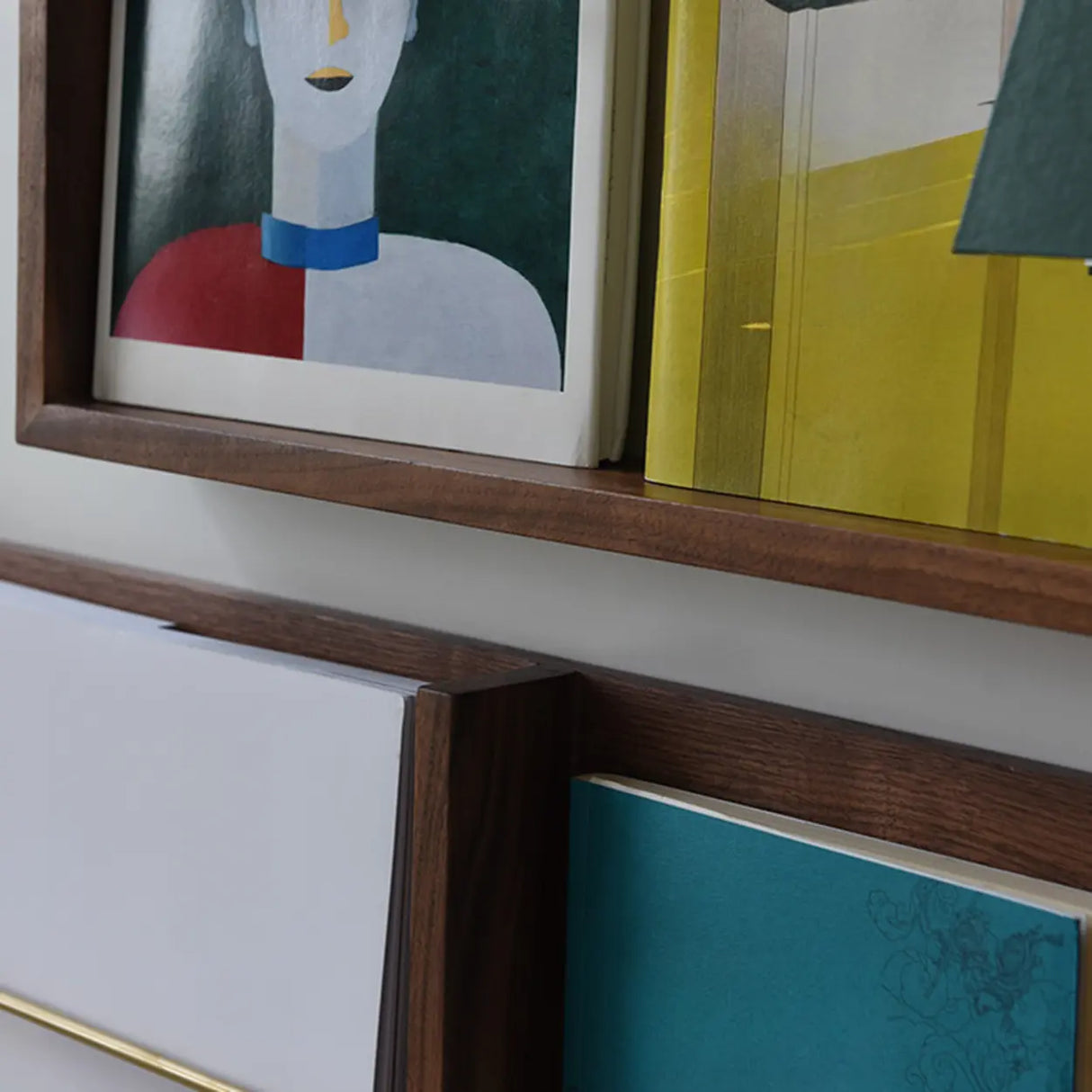 Brown Wall Mounted Modern Rectangular Walnut Bookshelf Image - 8