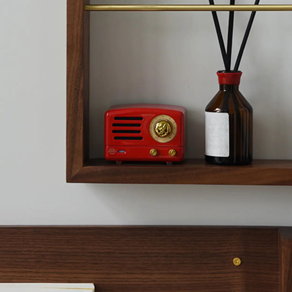 Brown Wall Mounted Modern Rectangular Walnut Bookshelf Image - 9