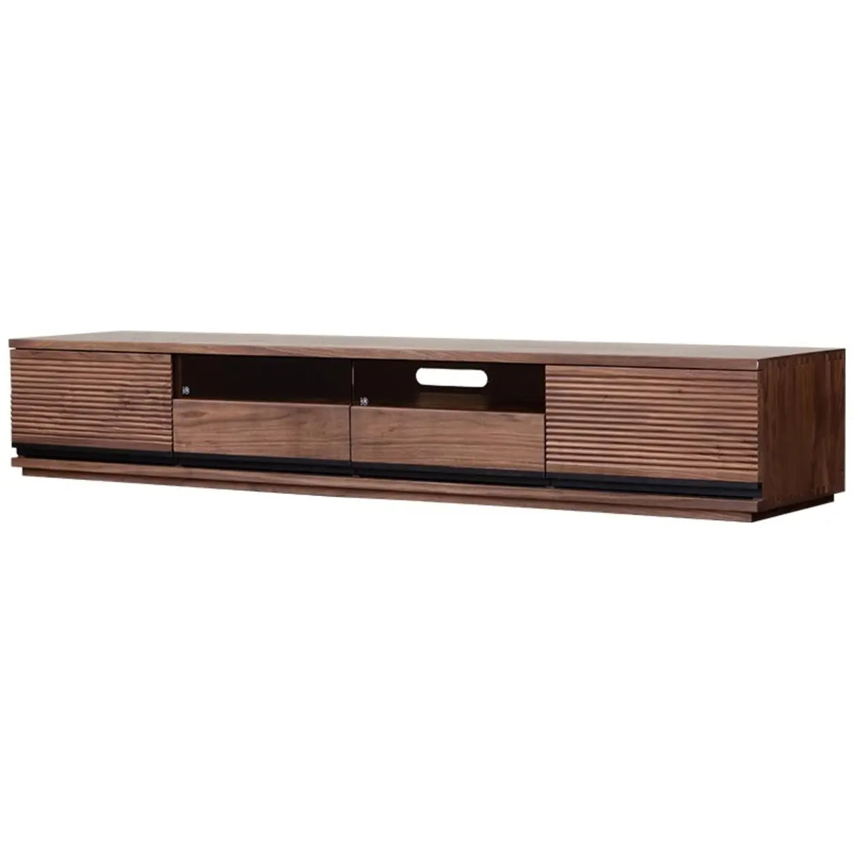 Brown Walnut Wood Drawers Rectangle 2 Tiers TV Stand Image - 2