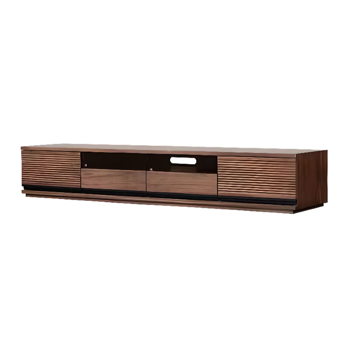 Brown Walnut Wood Drawers Rectangle 2 Tiers TV Stand Image - 6