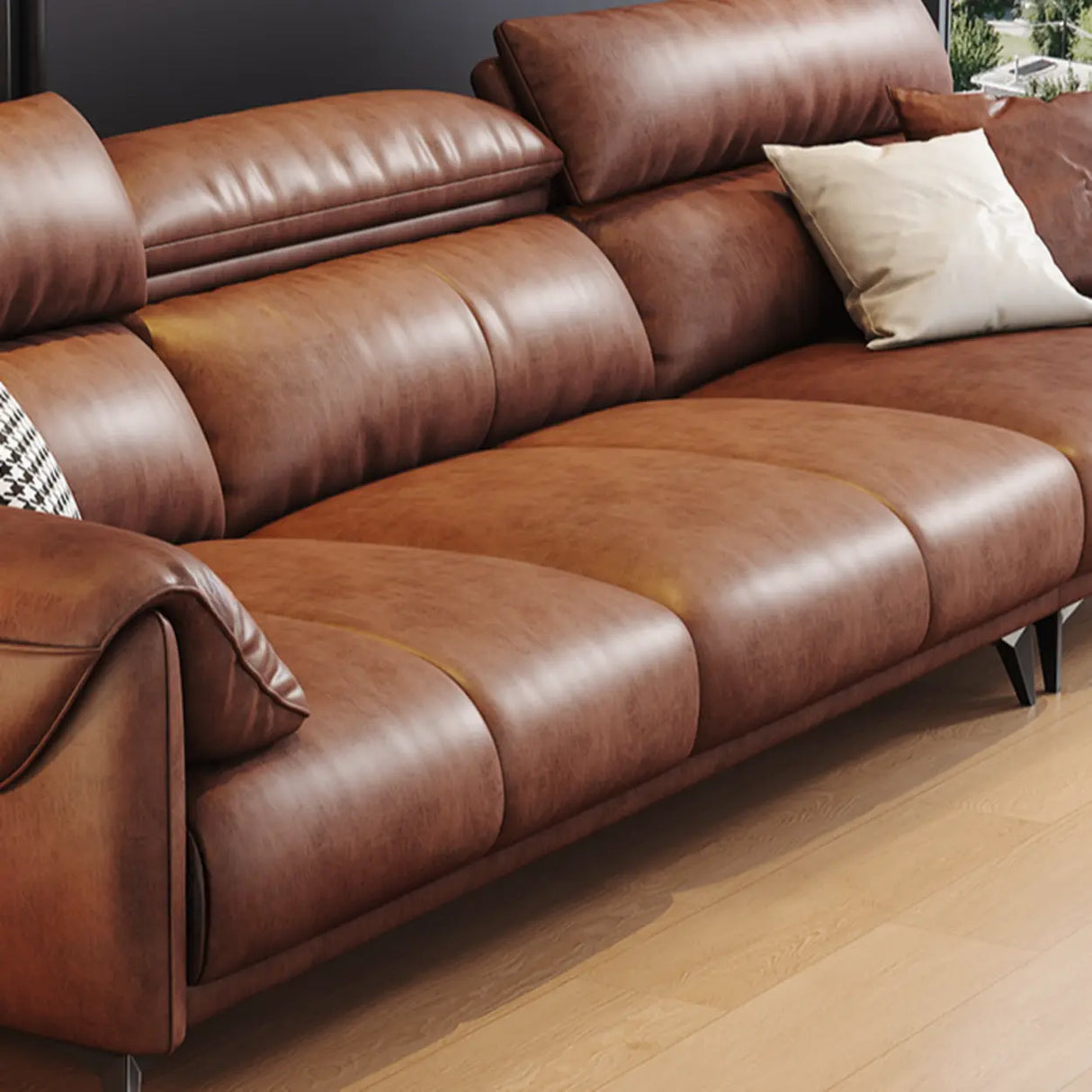 Brown Water Resistant Oiled Leather Down Fill Sofa Image - 10