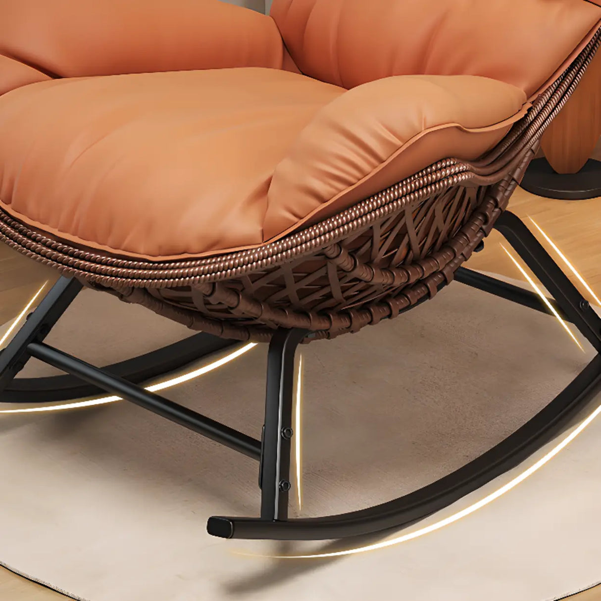 Brown Wicker Rattan Rocking Chair with Black Metal Leg Image - 15