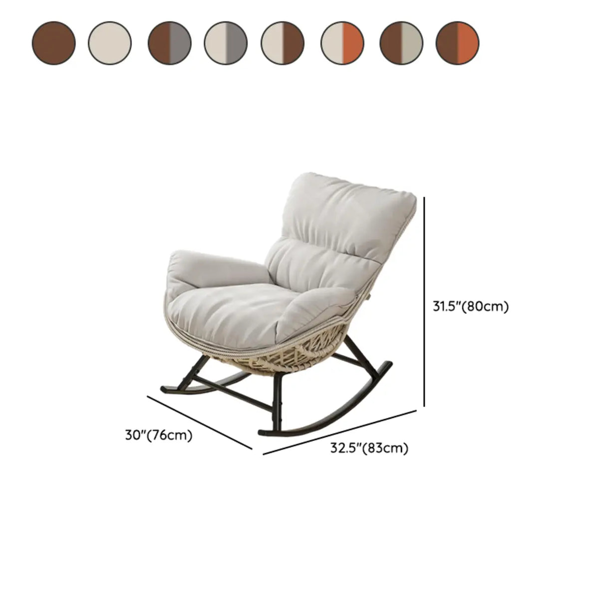 Brown Wicker Rattan Rocking Chair with Black Metal Leg Image - 20