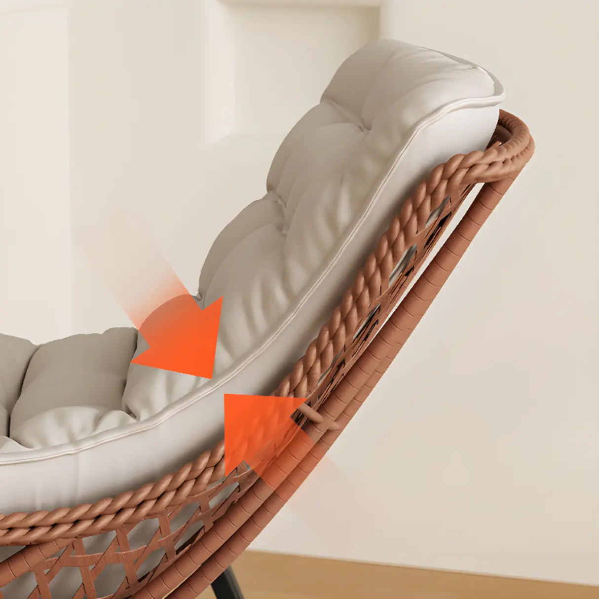 Brown Wicker Rattan Rocking Chair with Black Metal Leg Image - 6