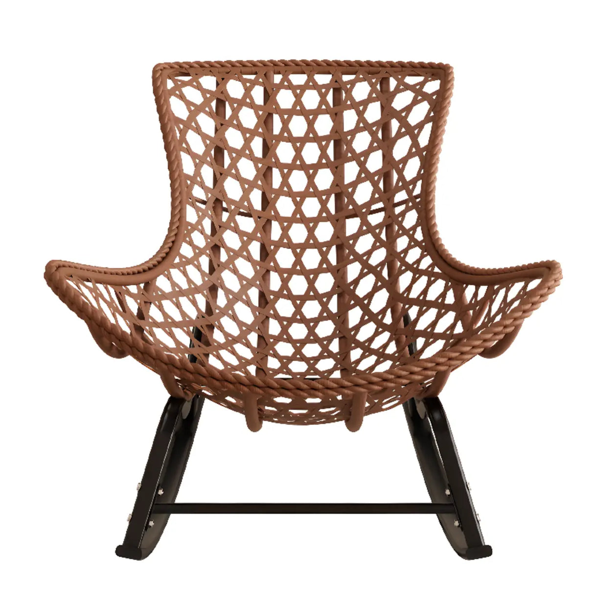 Brown Wicker Rattan Rocking Chair with Black Metal Leg Image - 8