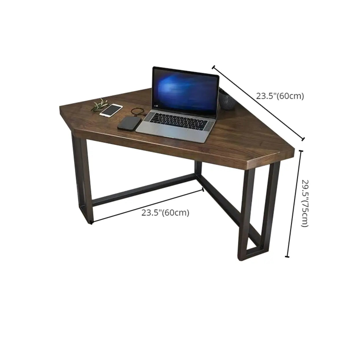Brown Wood Black Base Fillet-Shaped Small Writing Desk