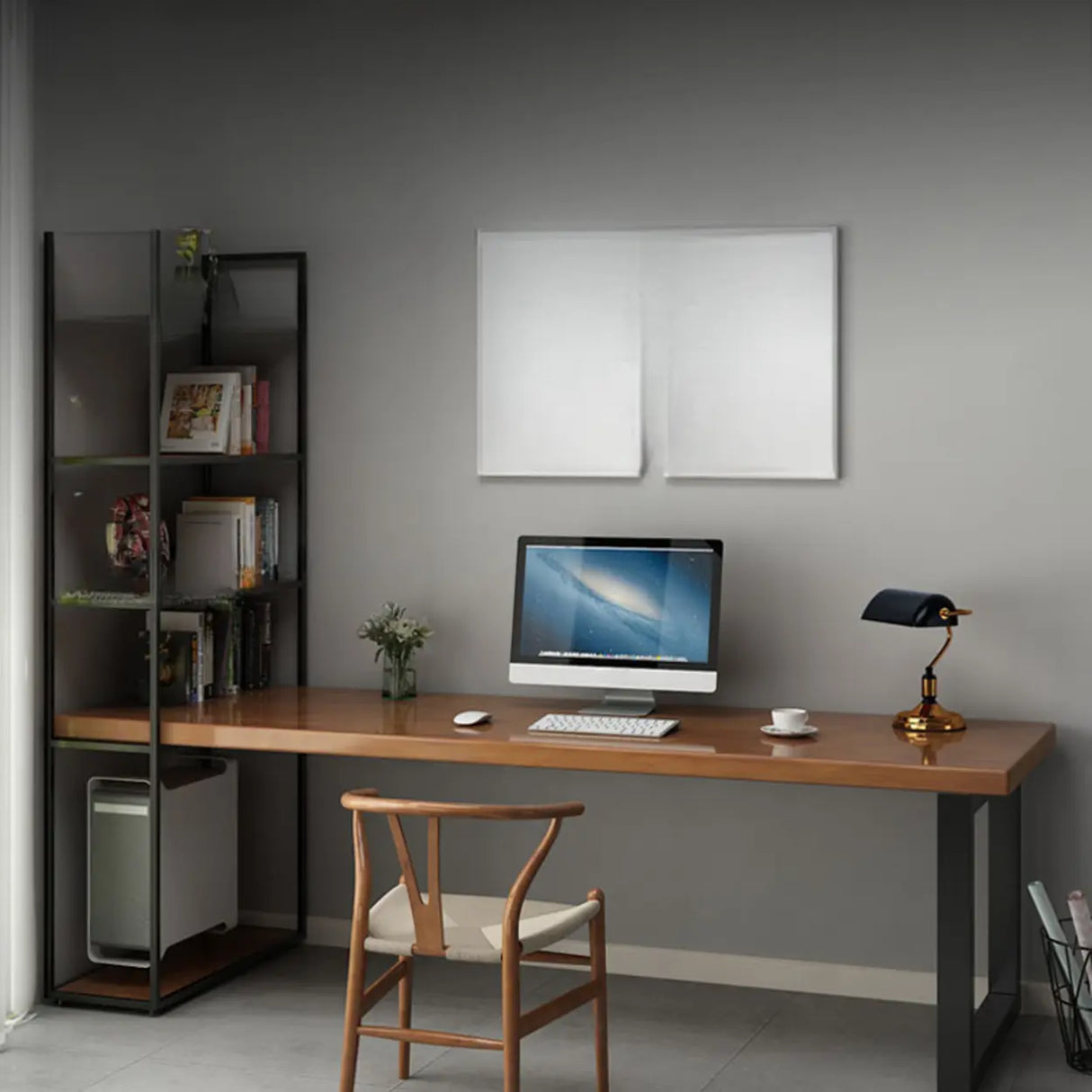 Brown Wood Black Base Kids Desk with Hutch and Shelves Image - 2