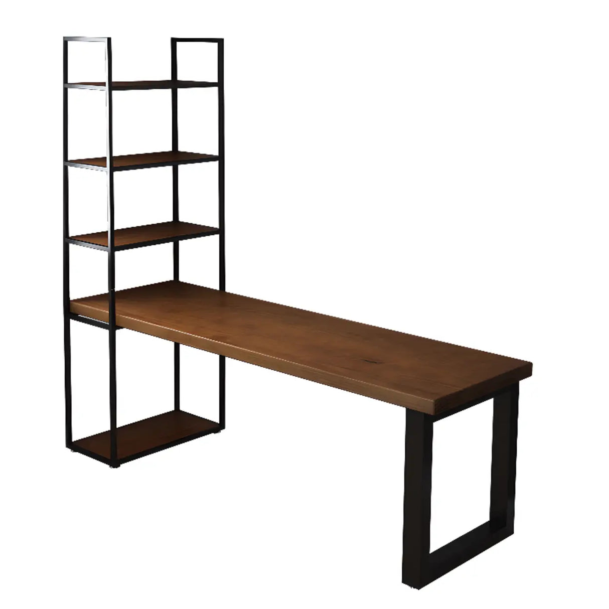 Brown Wood Black Base Kids Desk with Hutch and Shelves Image - 4