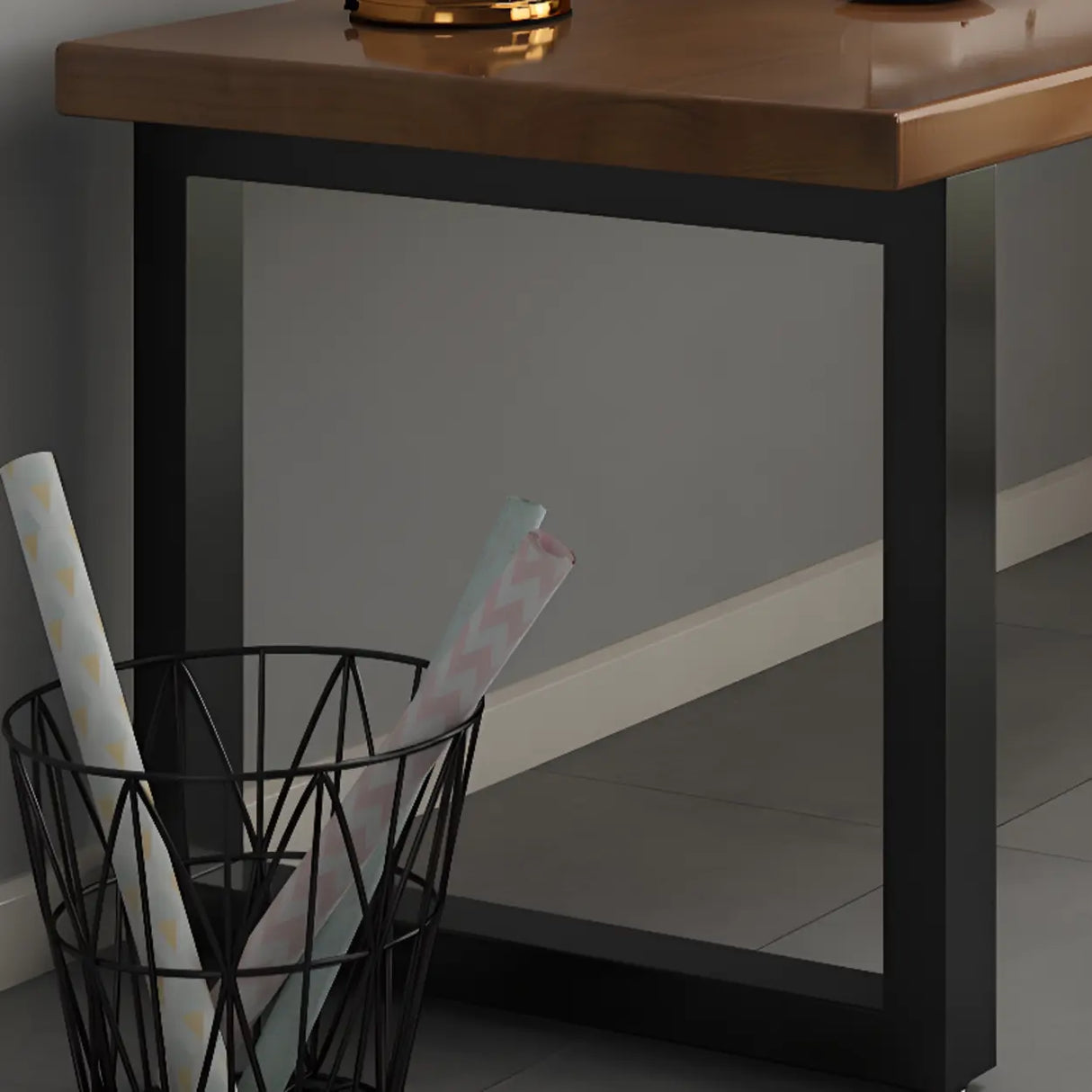 Brown Wood Black Base Kids Desk with Hutch and Shelves Image - 6