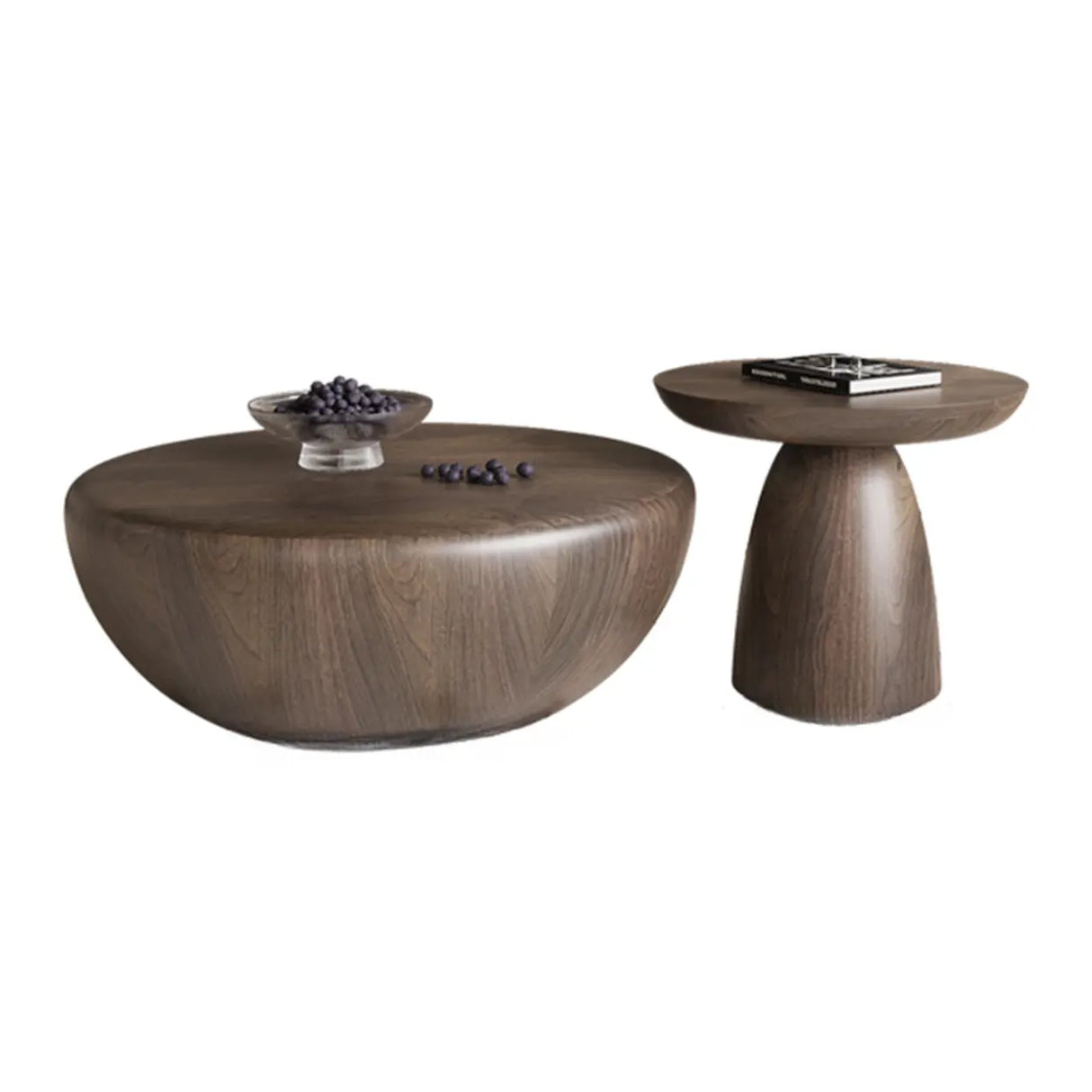 Brown Wood Bowl-Shaped Fixed Nesting Coffee Tables Image - 2