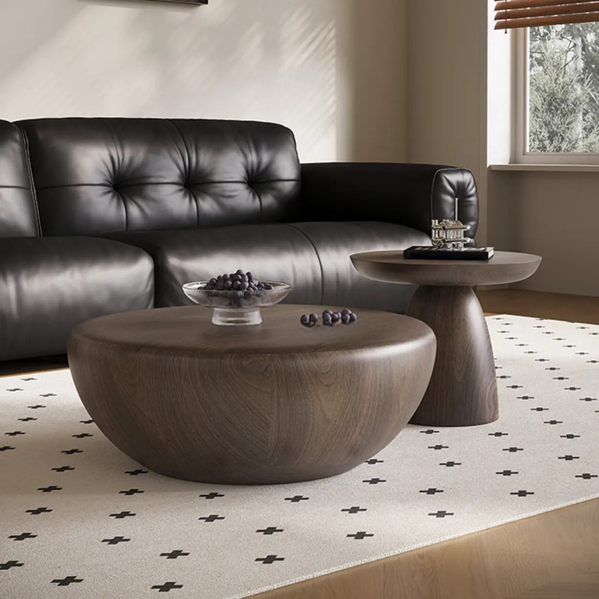 Brown Wood Bowl-Shaped Fixed Nesting Coffee Tables Image - 5