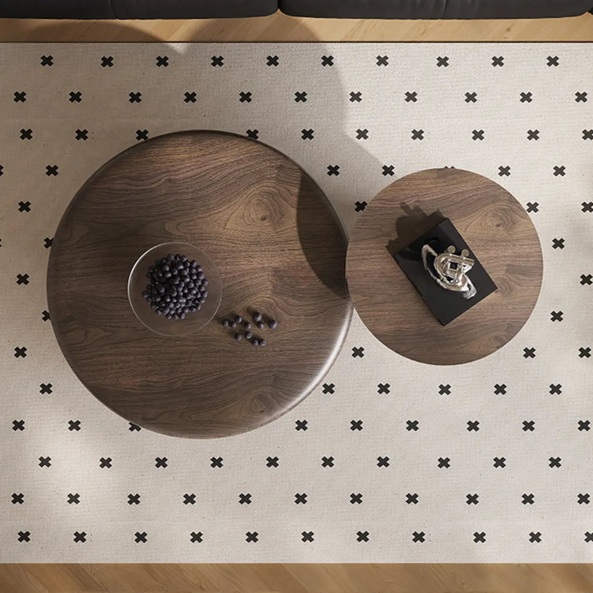 Brown Wood Bowl-Shaped Fixed Nesting Coffee Tables Image - 7