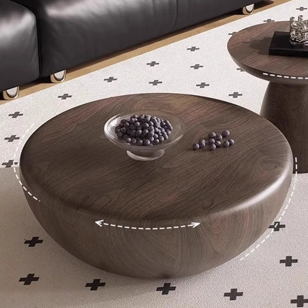 Brown Wood Bowl-Shaped Fixed Nesting Coffee Tables Image - 8