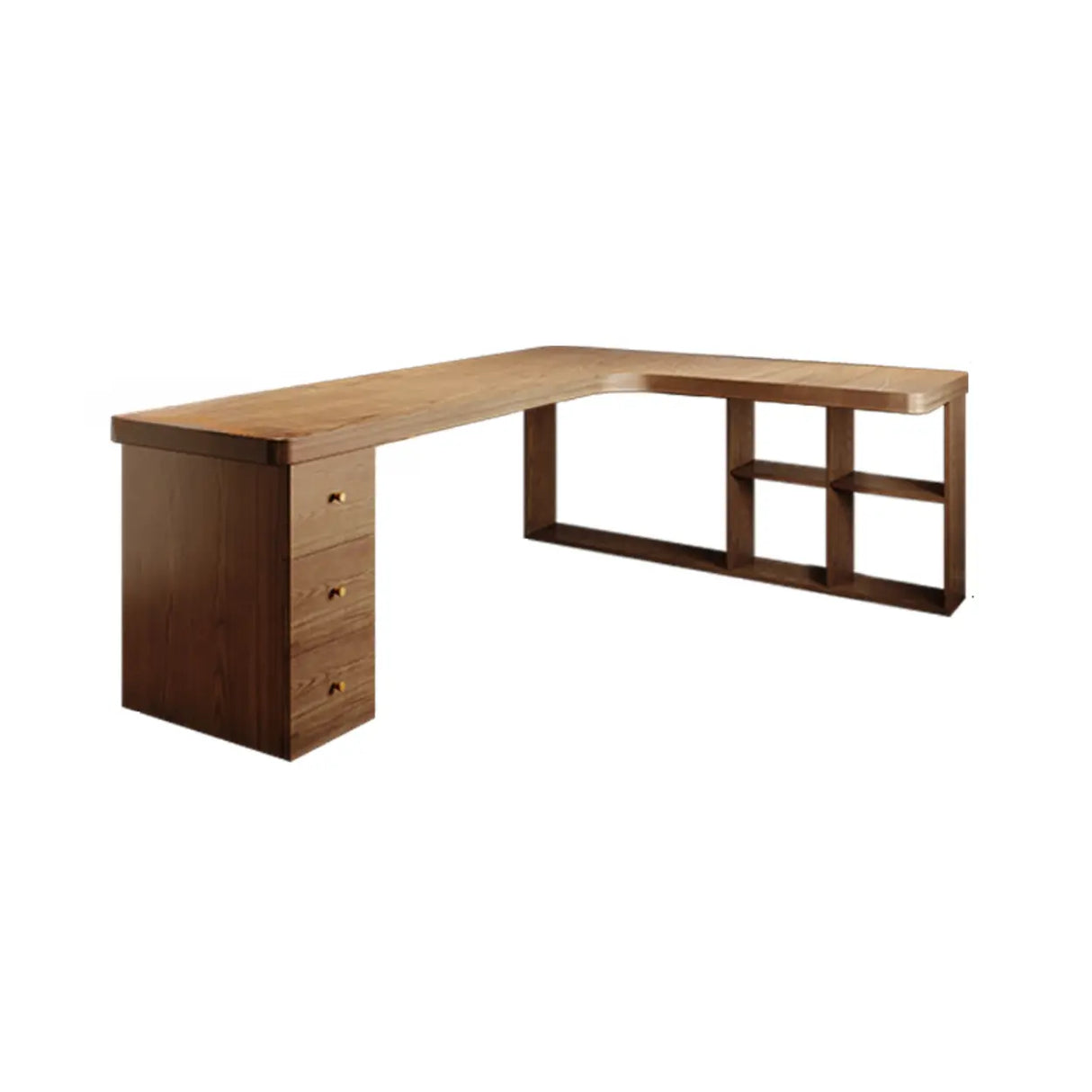 Brown Wood Drawers Exterior Shelf L-Shape Computer Desk Image - 13
