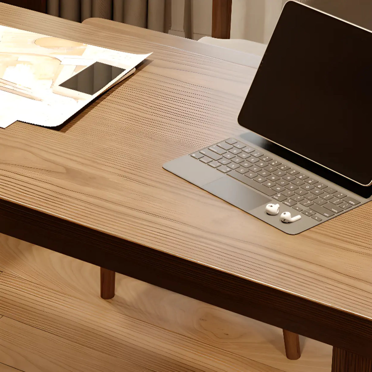 Brown Wood Drawers Exterior Shelf L-Shape Computer Desk Image - 8