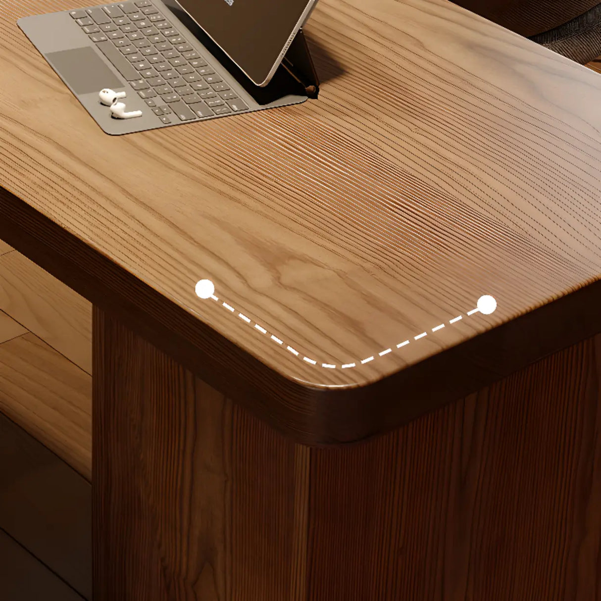 Brown Wood Drawers Exterior Shelf L-Shape Computer Desk Image - 9