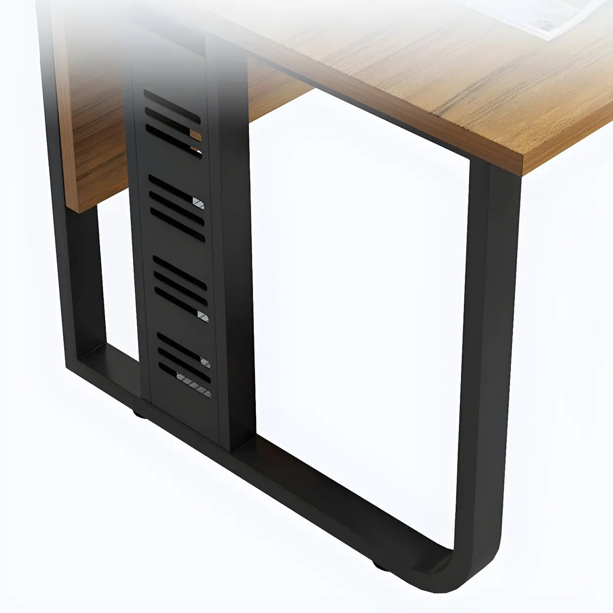 Brown Wood Drawers Storage Steel Sled Computer Desk Image - 3