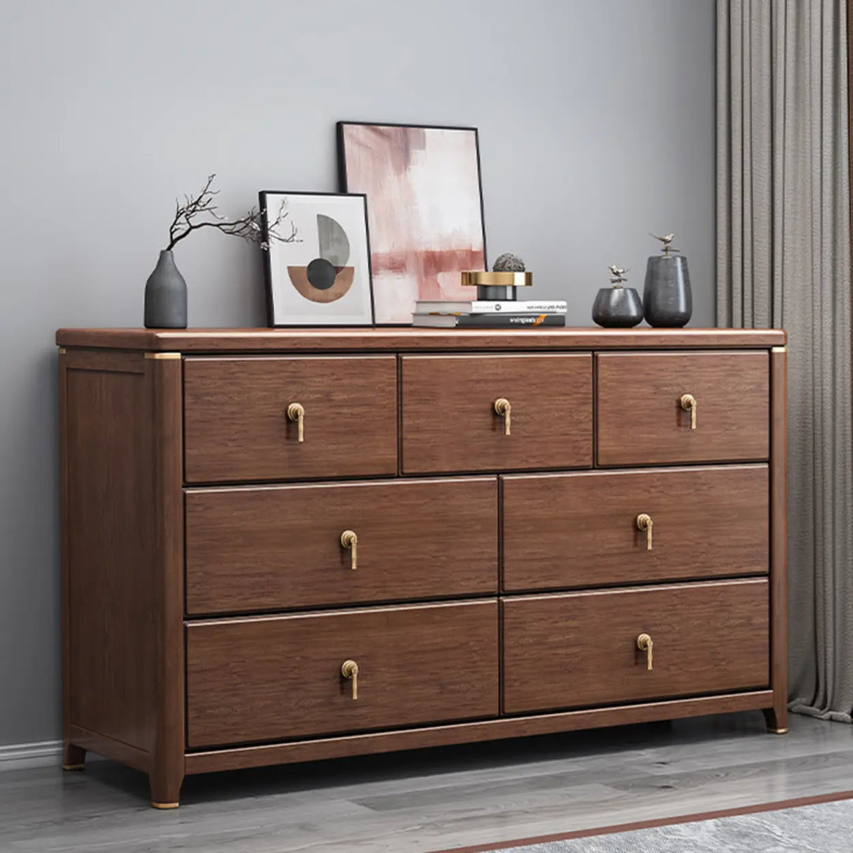 Brown Wood Frame Metal Handle Dresser for Drawers Image - 1