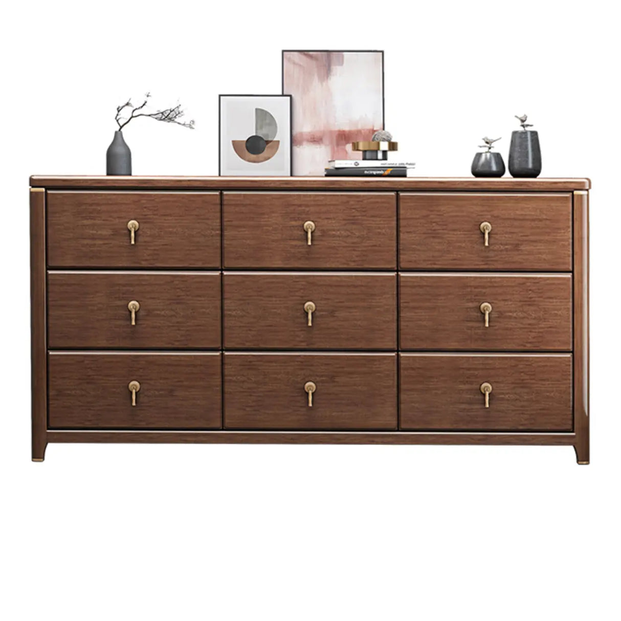 Brown Wood Frame Metal Handle Dresser for Drawers Image - 2