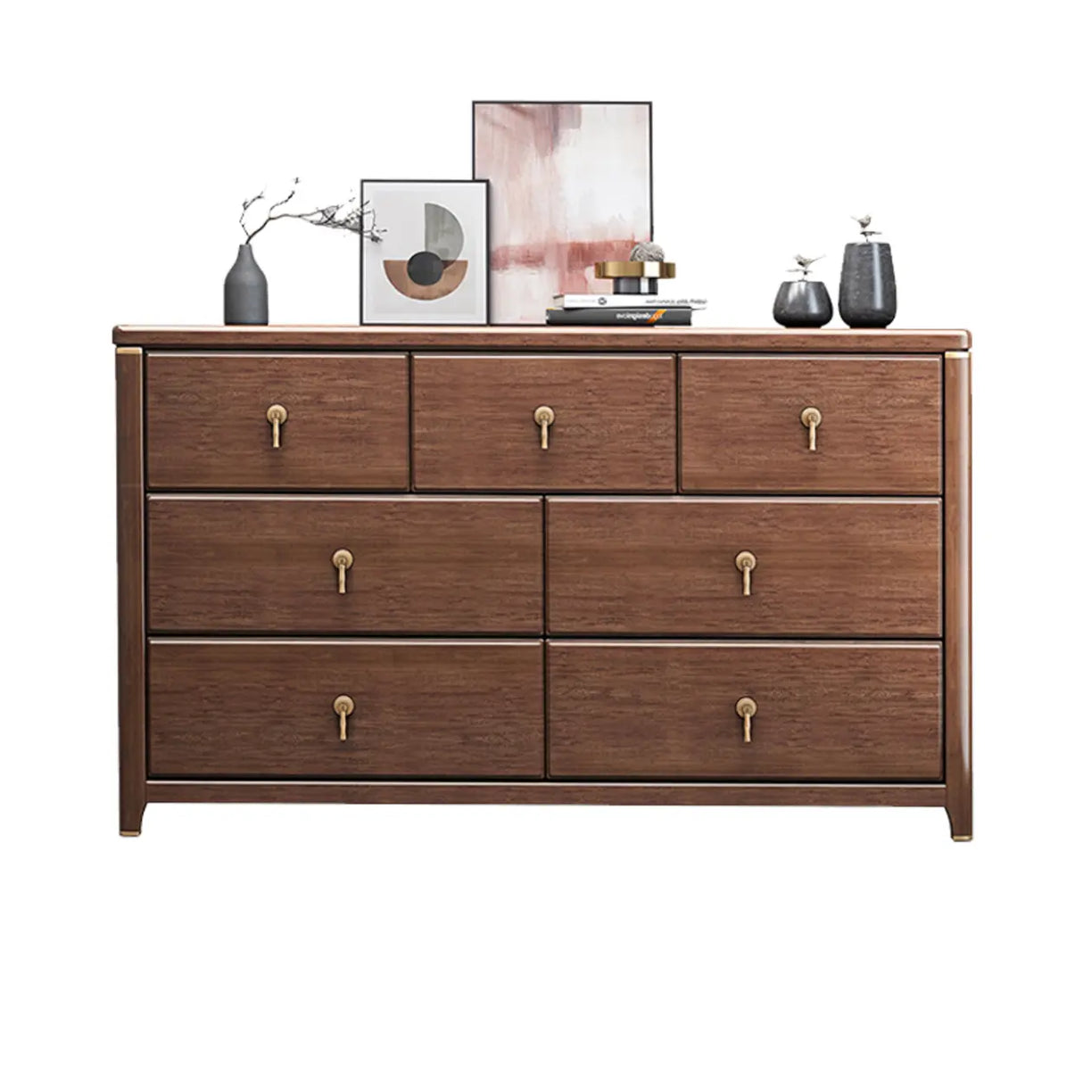 Brown Wood Frame Metal Handle Dresser for Drawers Image - 3