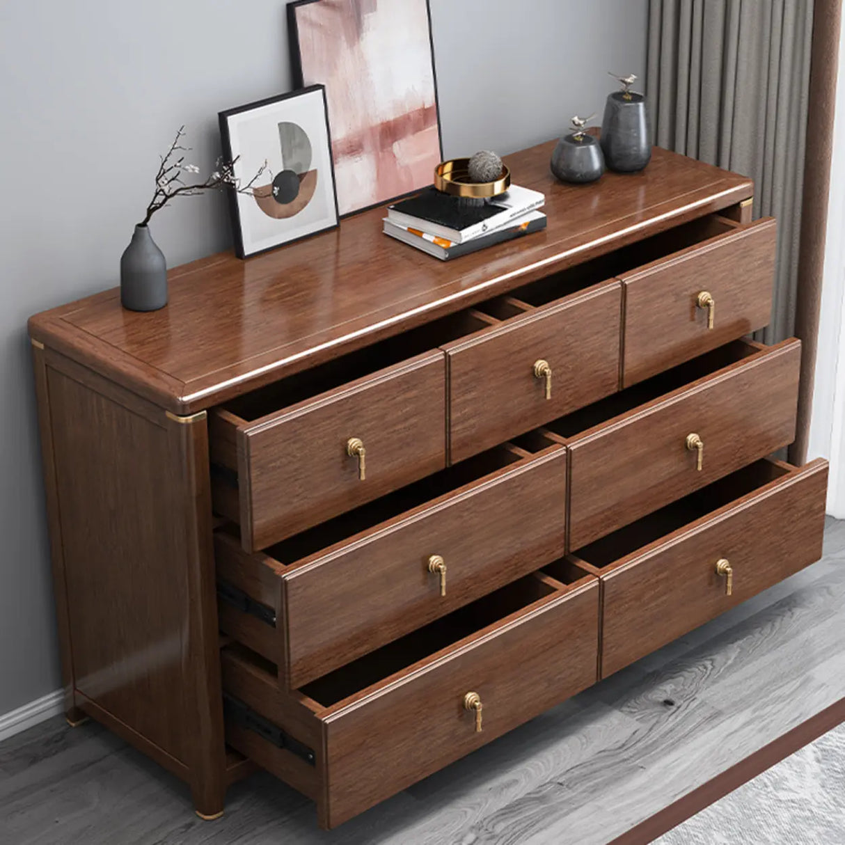 Brown Wood Frame Metal Handle Dresser for Drawers Image - 4
