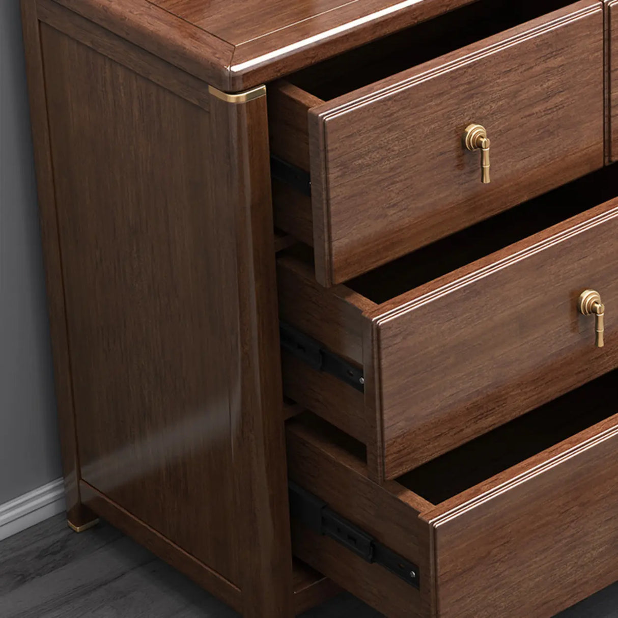 Brown Wood Frame Metal Handle Dresser for Drawers Image - 8