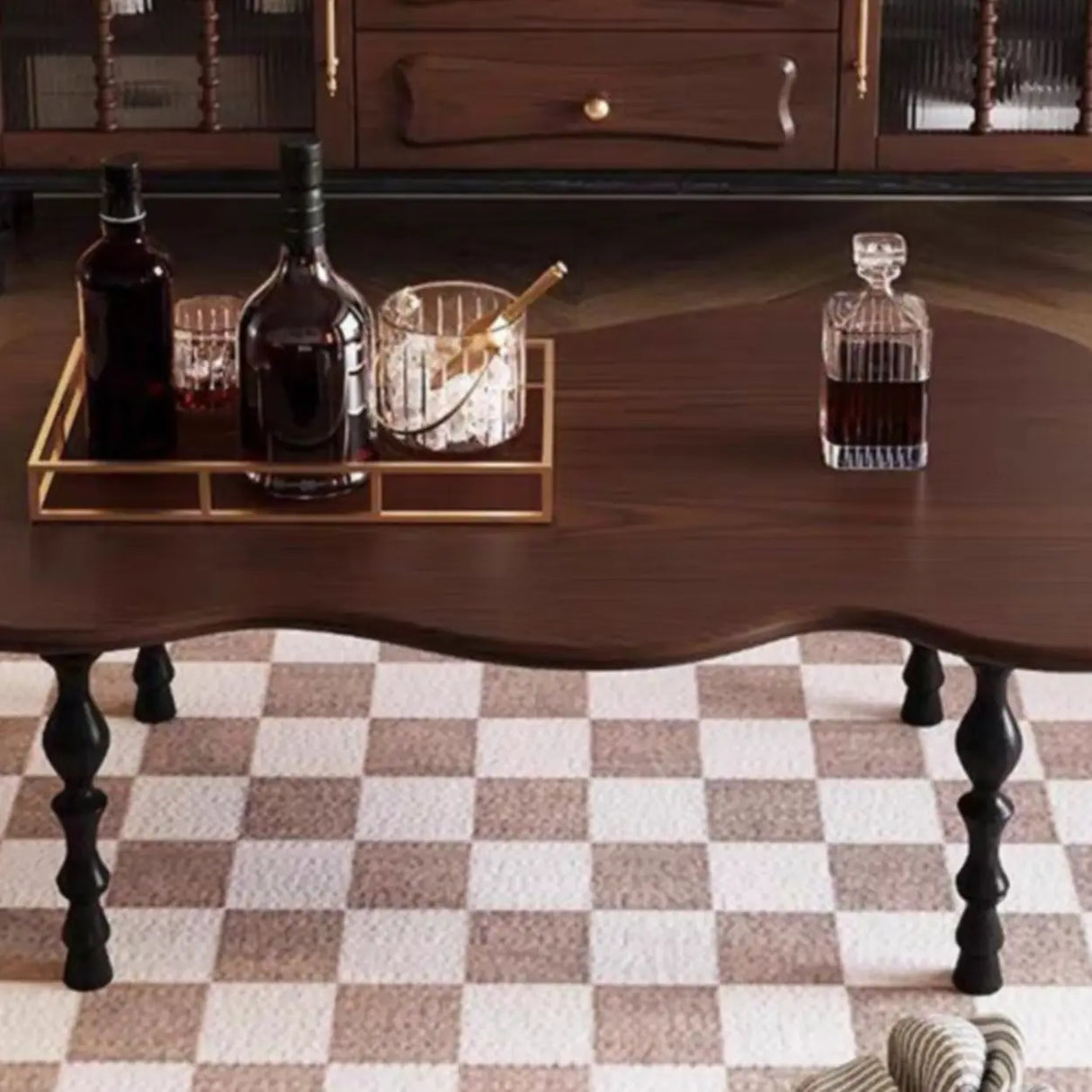 Brown Wood Free Form Coffee Table with Four Legs Image - 11