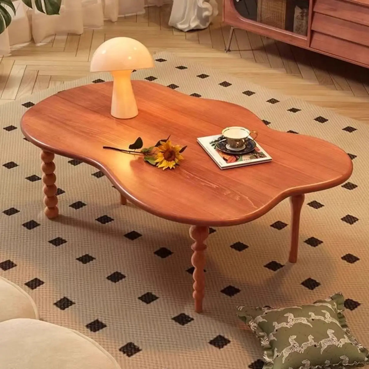 Brown Wood Free Form Coffee Table with Four Legs Image - 1