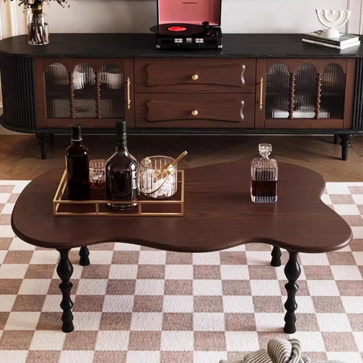 Brown Wood Free Form Coffee Table with Four Legs Image - 2