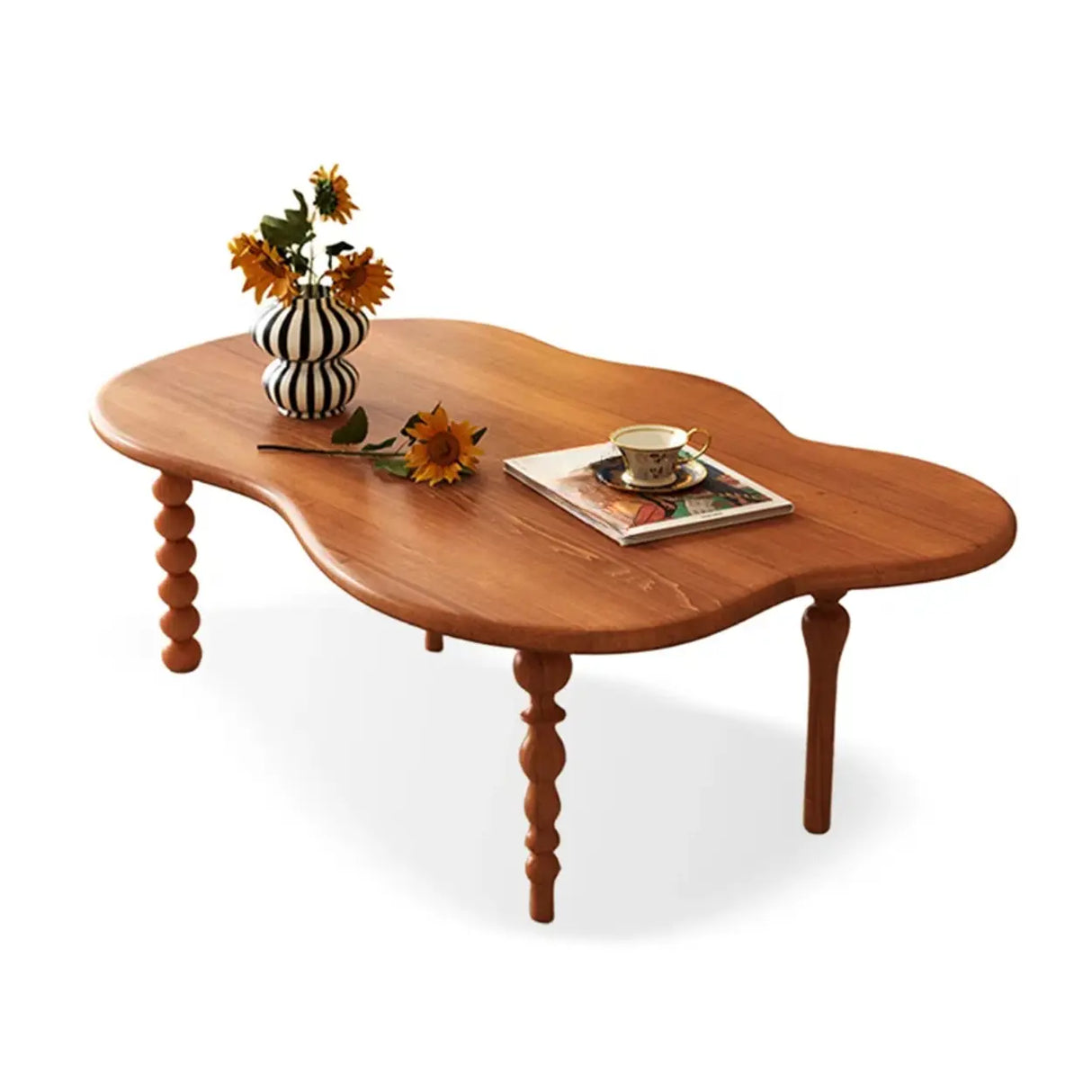 Brown Wood Free Form Coffee Table with Four Legs Image - 3