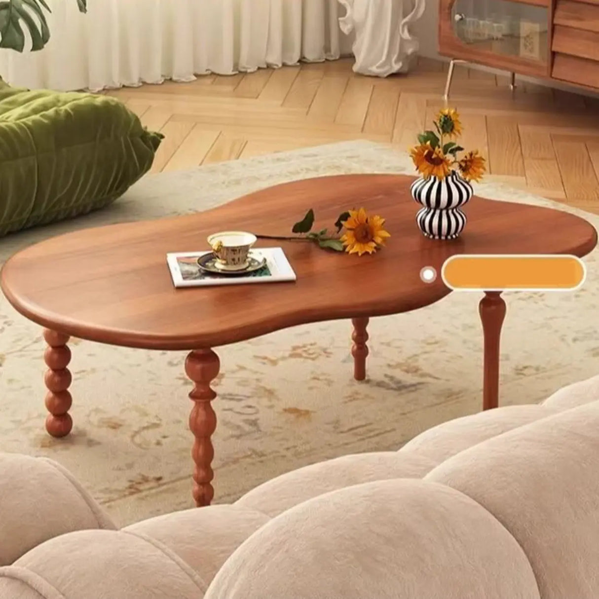 Brown Wood Free Form Coffee Table with Four Legs Image - 5