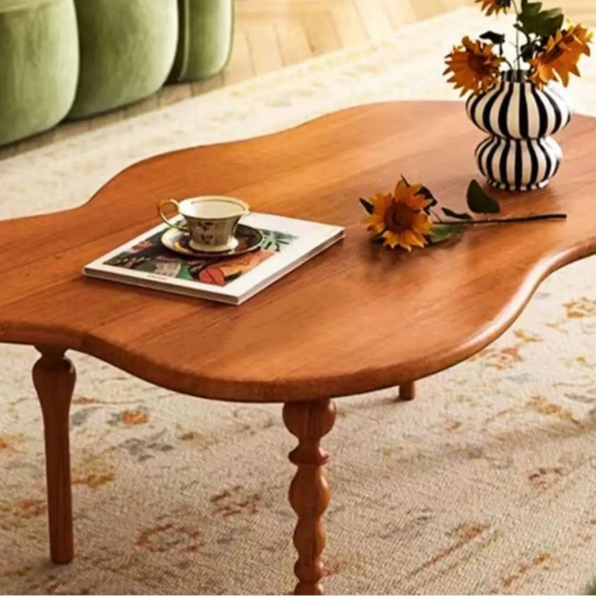 Brown Wood Free Form Coffee Table with Four Legs Image - 6