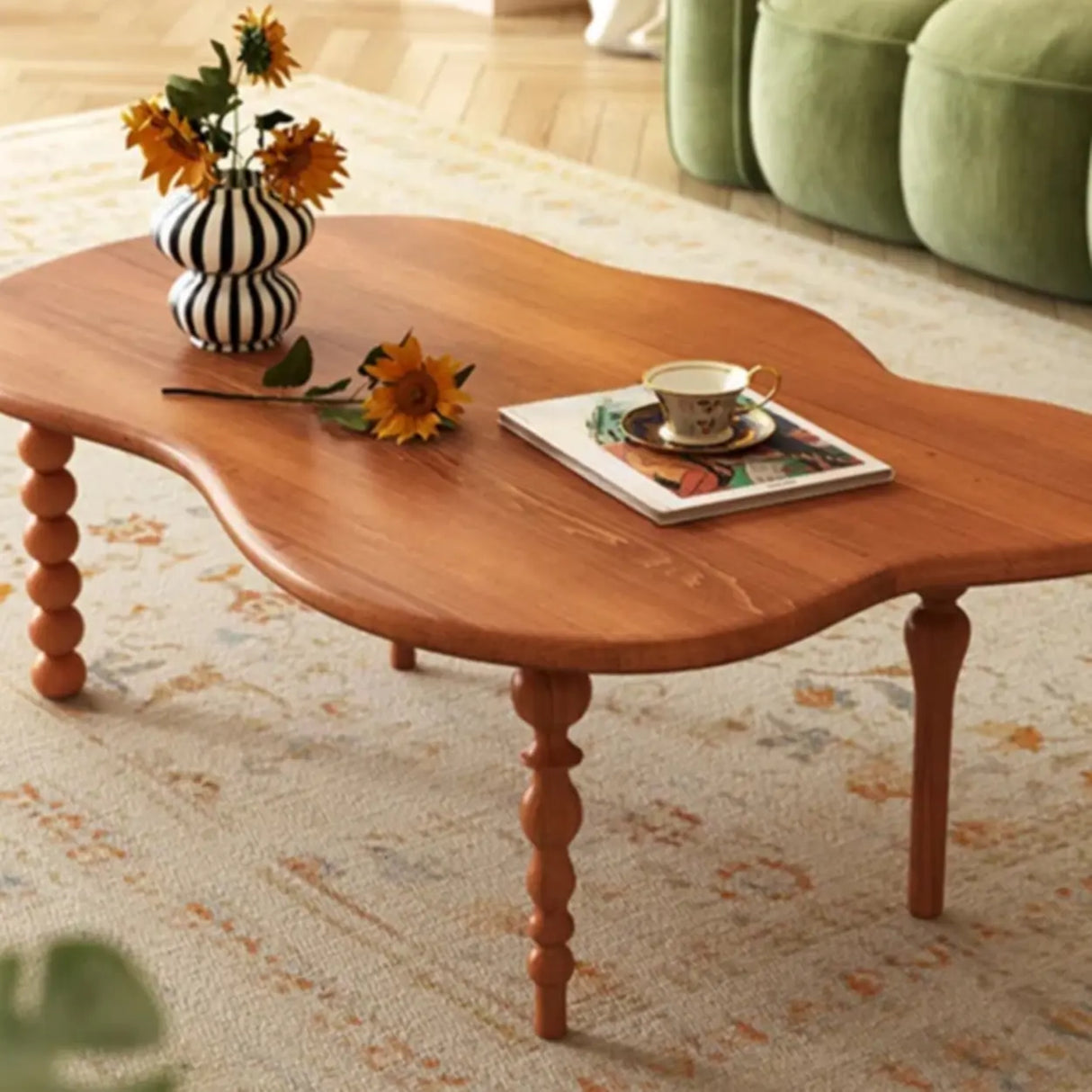 Brown Wood Free Form Coffee Table with Four Legs Image - 7
