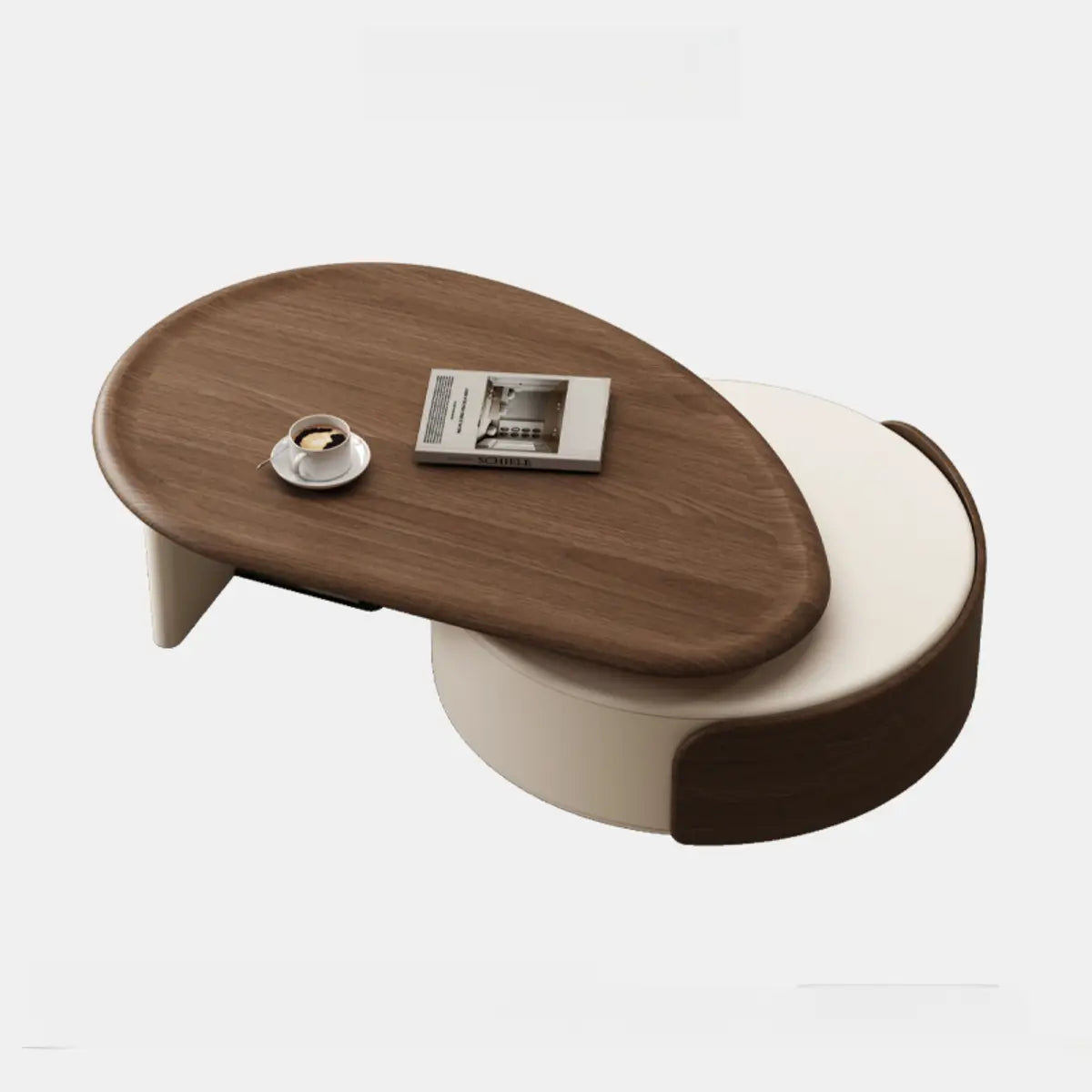 Brown Wood Free Form Tray Top Storage Coffee Table Image - 2