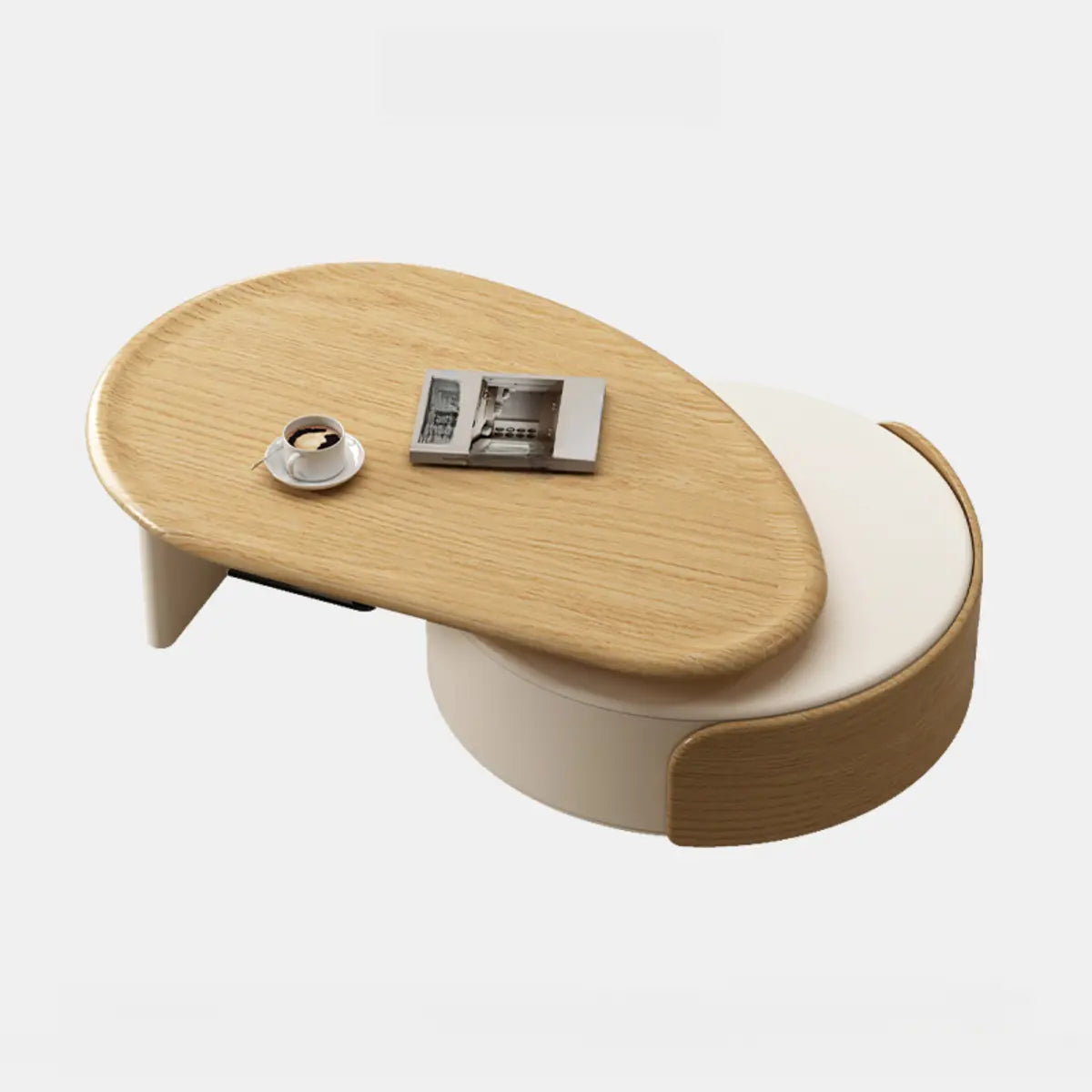 Brown Wood Free Form Tray Top Storage Coffee Table Image - 3