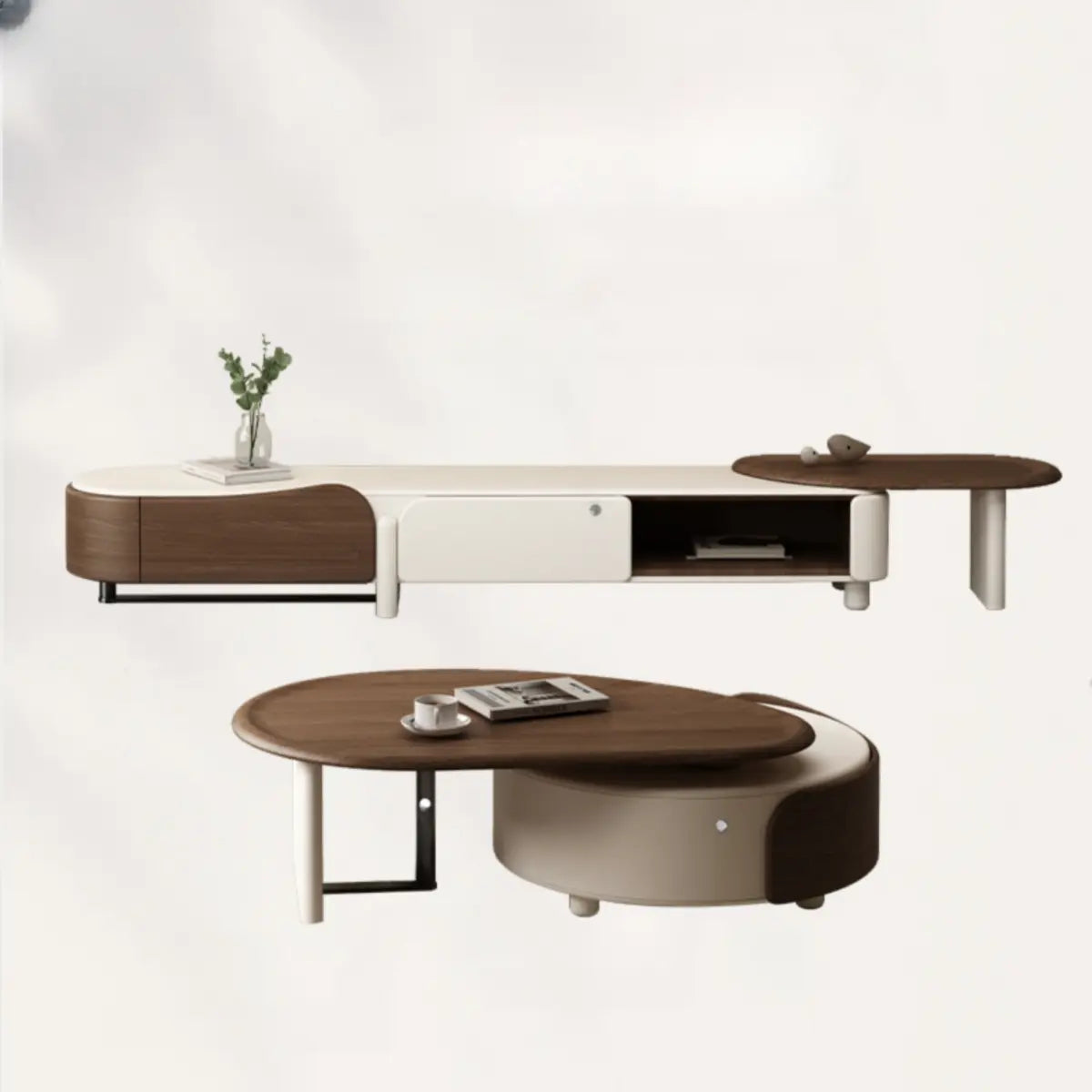 Brown Wood Free Form Tray Top Storage Coffee Table Image - 6