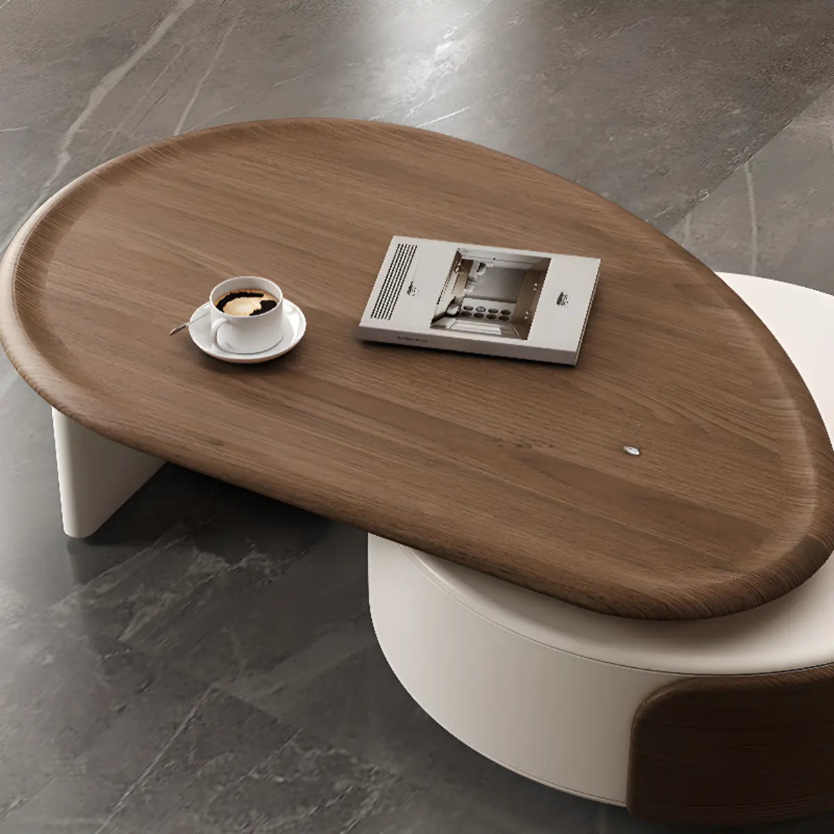 Brown Wood Free Form Tray Top Storage Coffee Table Image - 7