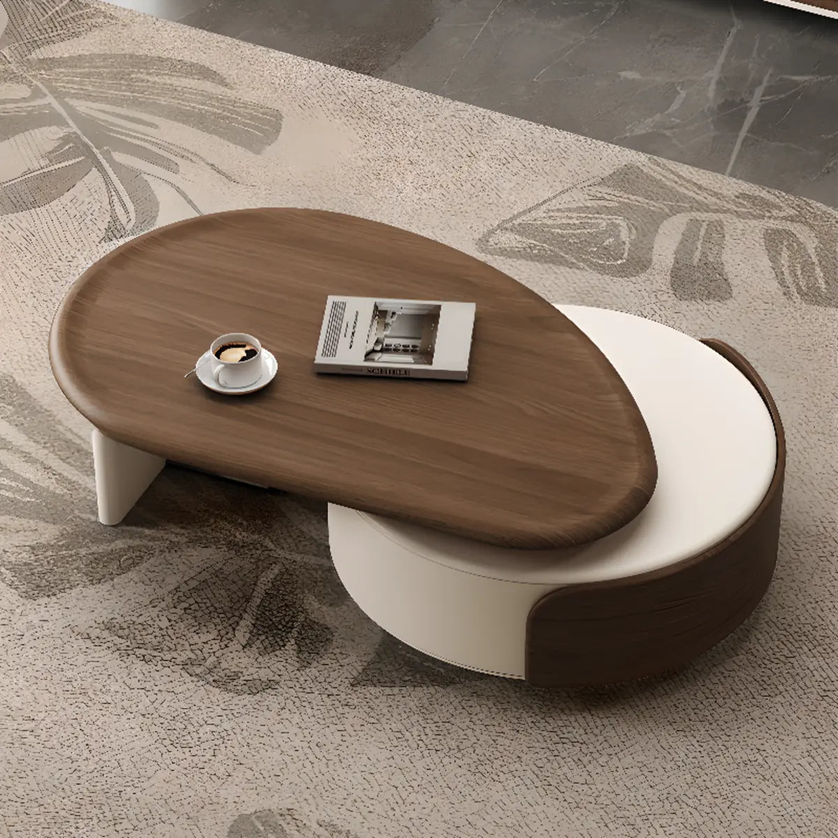 Brown Wood Free Form Tray Top Storage Coffee Table Image - 8