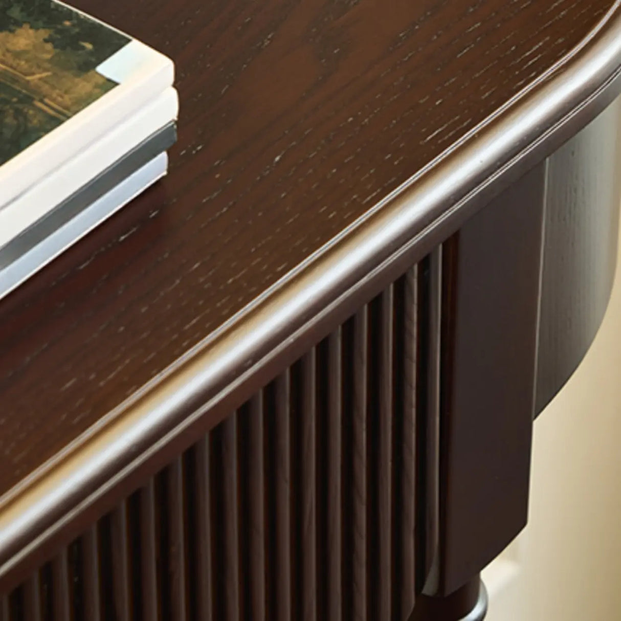 Brown Wood Half-circle Floor Shelf Console Table with Drawer Image - 7