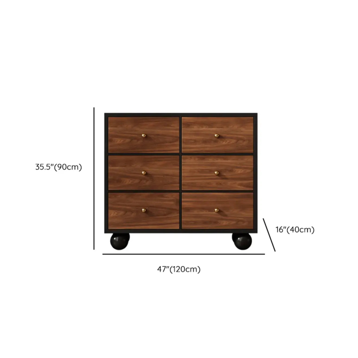 Brown Wood Metal Handle Dresser with Six Drawers